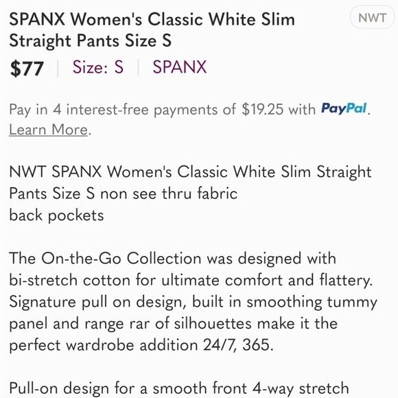 SPANX Women's Classic White shapewear SlimStraight Pants - Picture 4 of 10